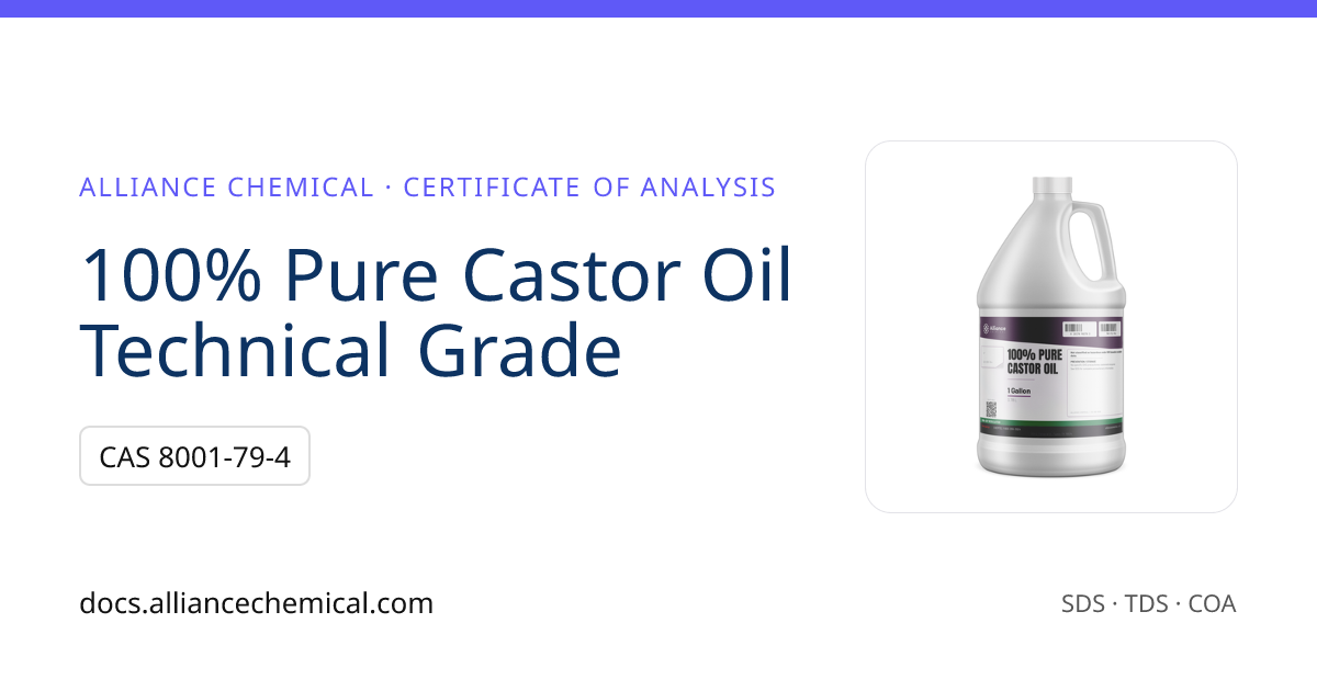 100% Pure Castor Oil — Sample Certificate of Analysis | Alliance Chemical