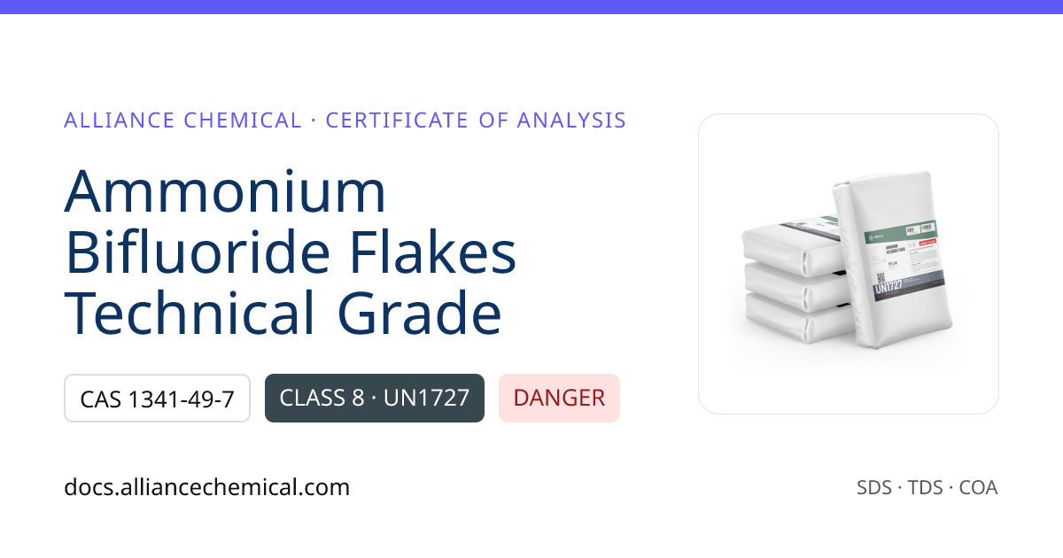 Ammonium Bifluoride Flakes — Sample Certificate of Analysis | Alliance ...