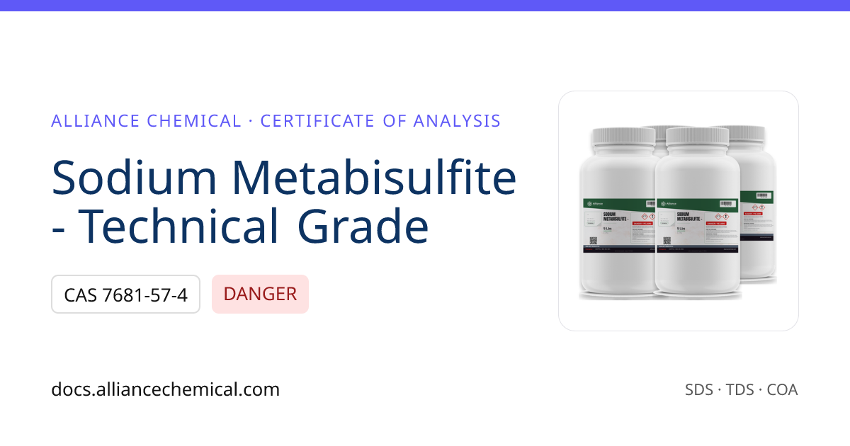 Sodium Metabisulfite - Technical Grade — Sample Certificate of Analysis ...