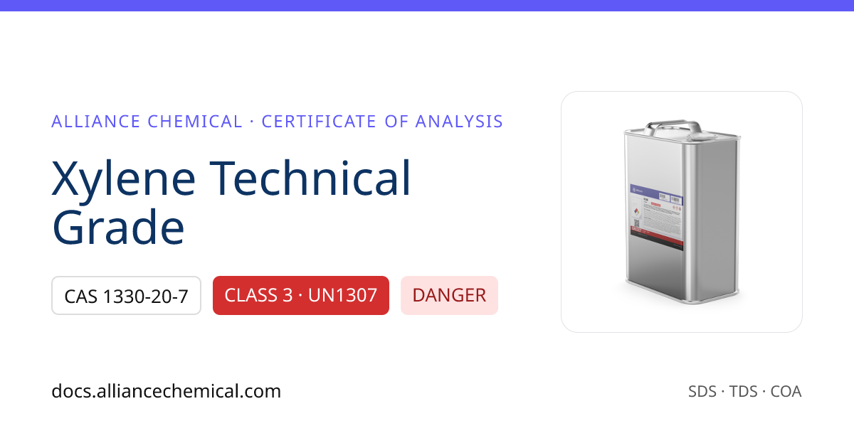 Xylene — Sample Certificate of Analysis | Alliance Chemical