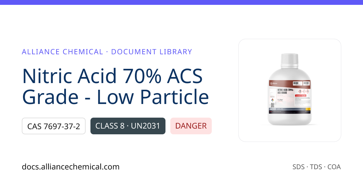 Nitric Acid 70% ACS Grade - Low Particle — Documents (SDS, TDS, COA ...