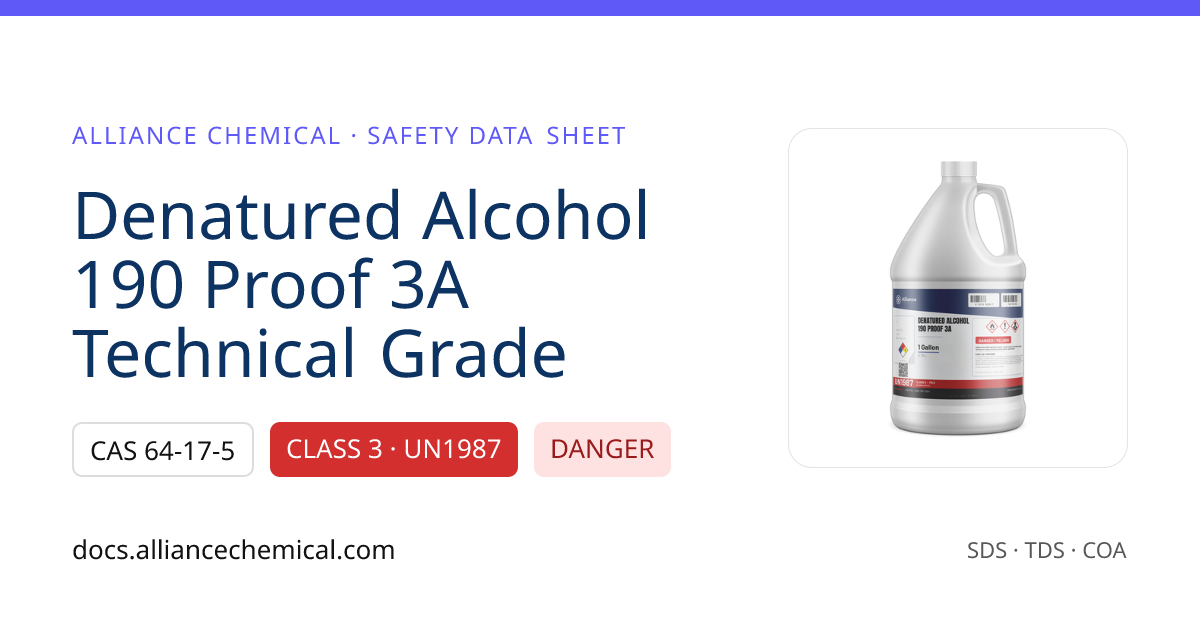 Denatured Alcohol 190 Proof 3A — Safety Data Sheet | Alliance Chemical