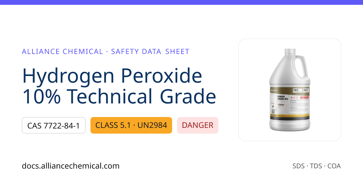 Hydrogen Peroxide 10% Technical Grade — Safety Data Sheet | Alliance ...