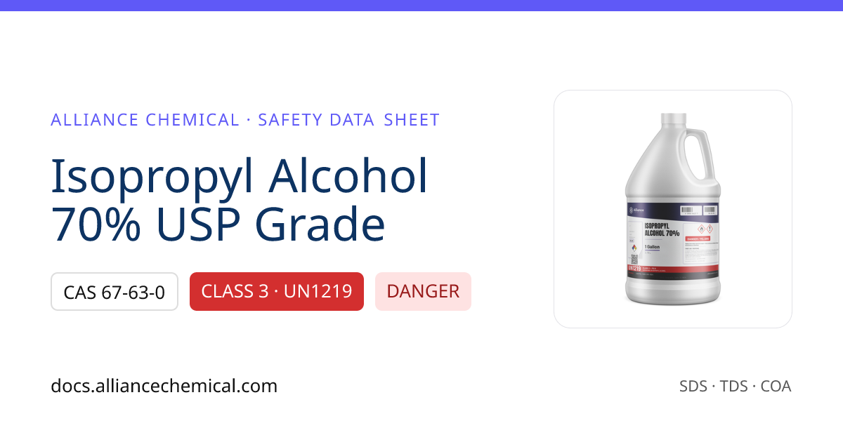 Isopropyl Alcohol 70% USP Grade — Safety Data Sheet | Alliance Chemical