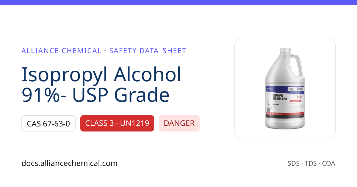 Isopropyl Alcohol 91%- USP Grade — Safety Data Sheet | Alliance Chemical
