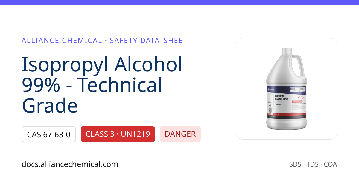 Isopropyl Alcohol 99% - Technical Grade — Safety Data Sheet | Alliance ...