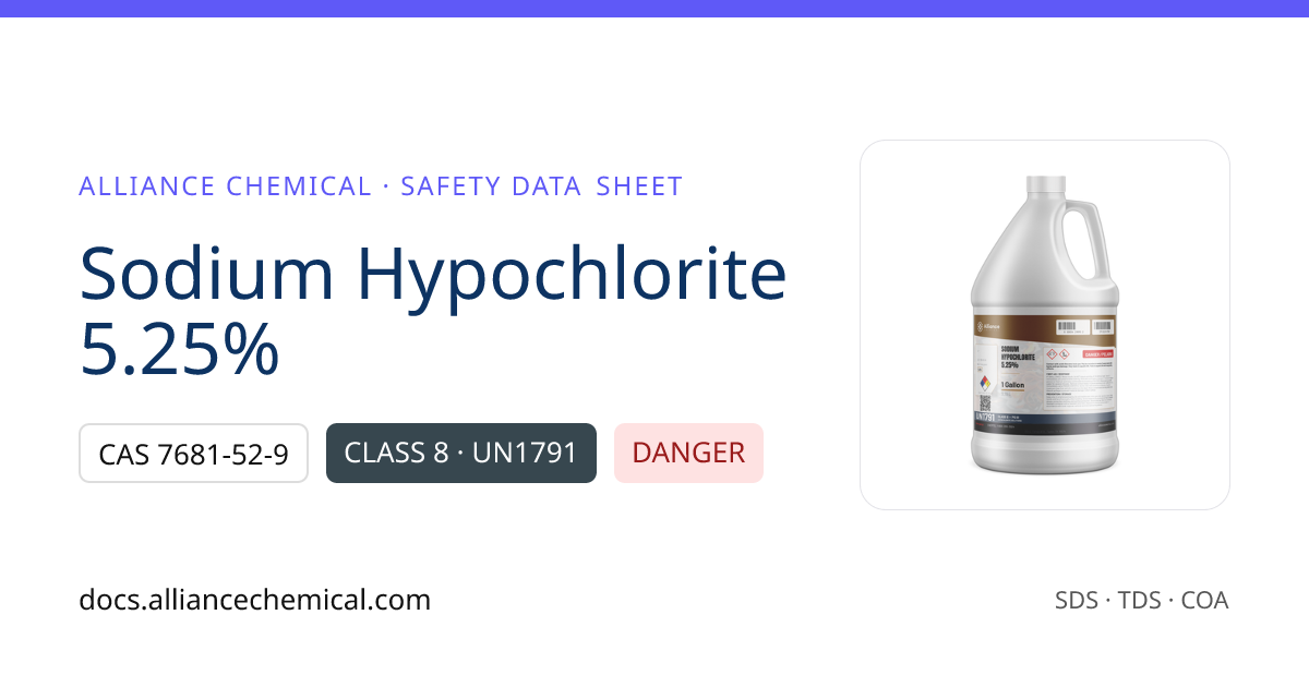 Sodium Hypochlorite 5.25% — Safety Data Sheet | Alliance Chemical