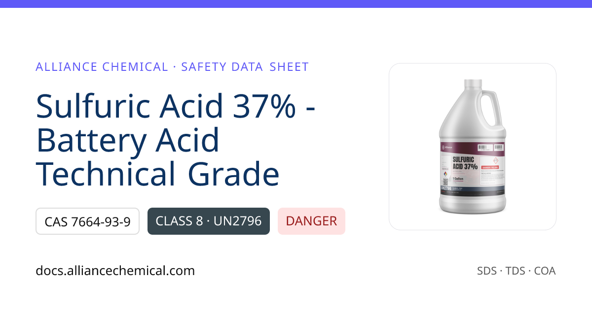 Sulfuric Acid 37% - Battery Acid — Safety Data Sheet | Alliance Chemical