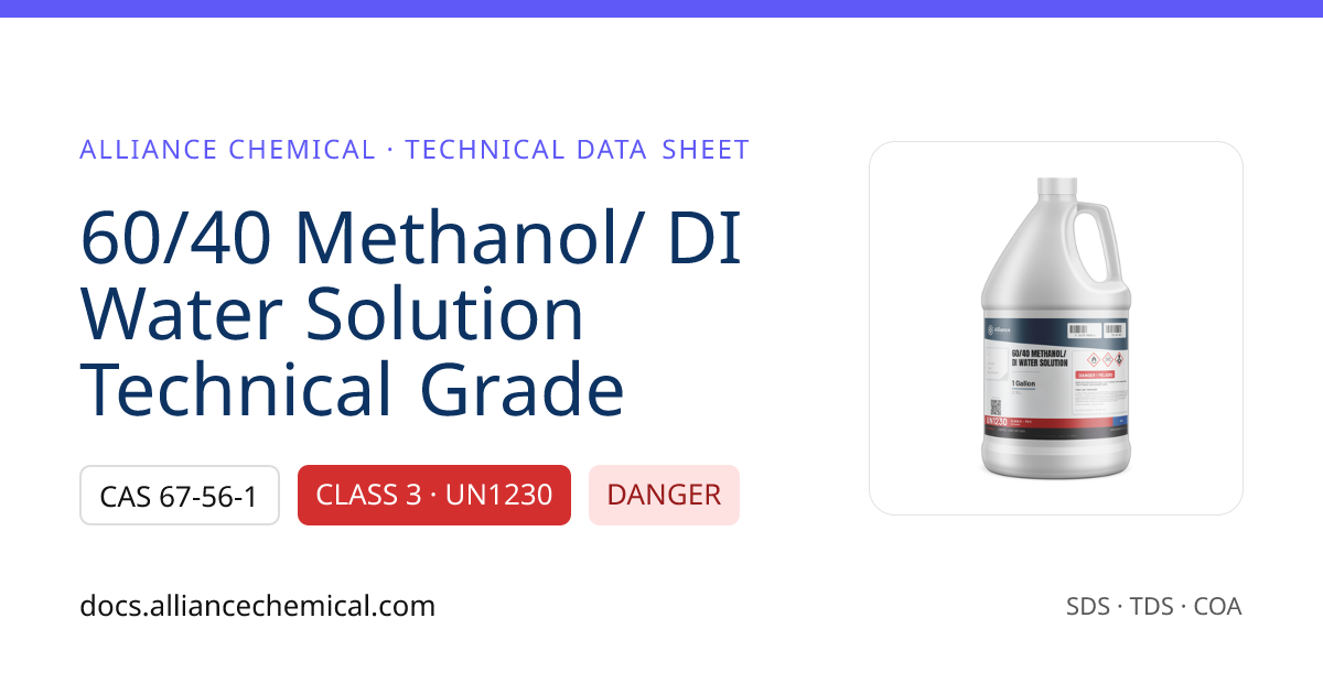 60/40 Methanol/ DI Water Solution — Technical Data Sheet | Alliance ...