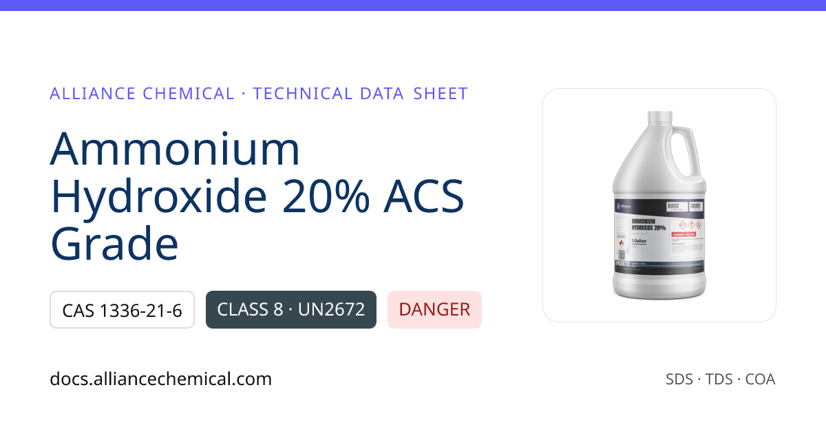 Ammonium Hydroxide 20% ACS Grade — Technical Data Sheet | Alliance Chemical
