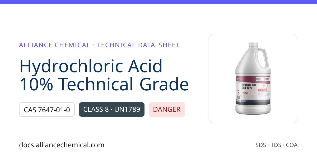 Hydrochloric Acid 10% Technical Grade — Technical Data Sheet | Alliance ...