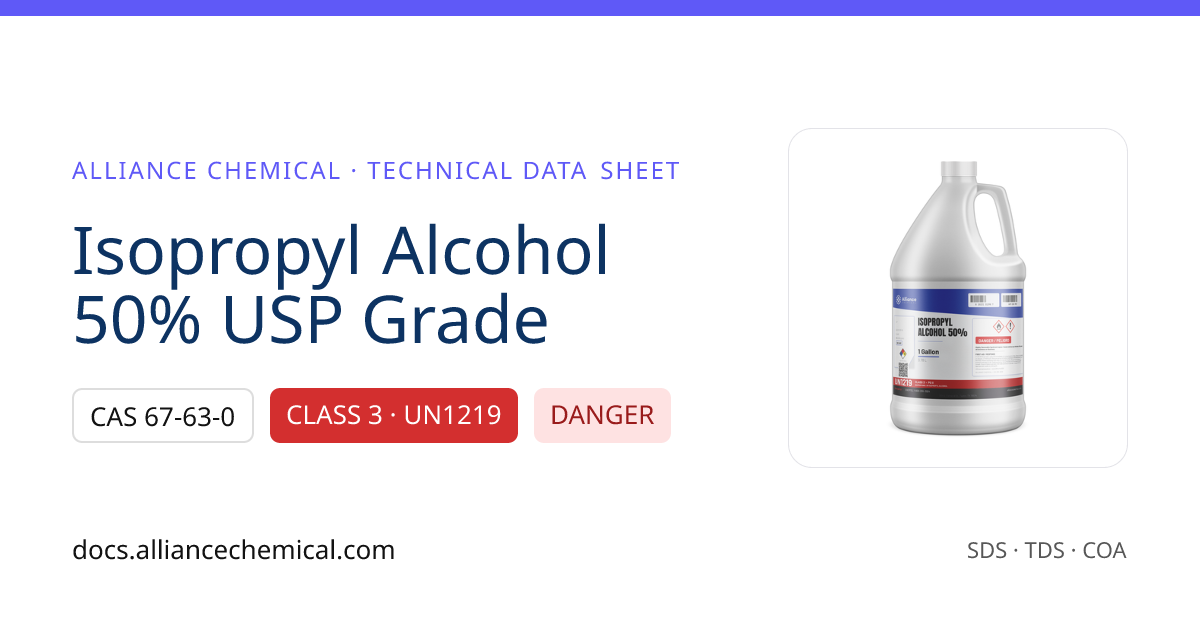 Isopropyl Alcohol 50% USP Grade — Technical Data Sheet | Alliance Chemical