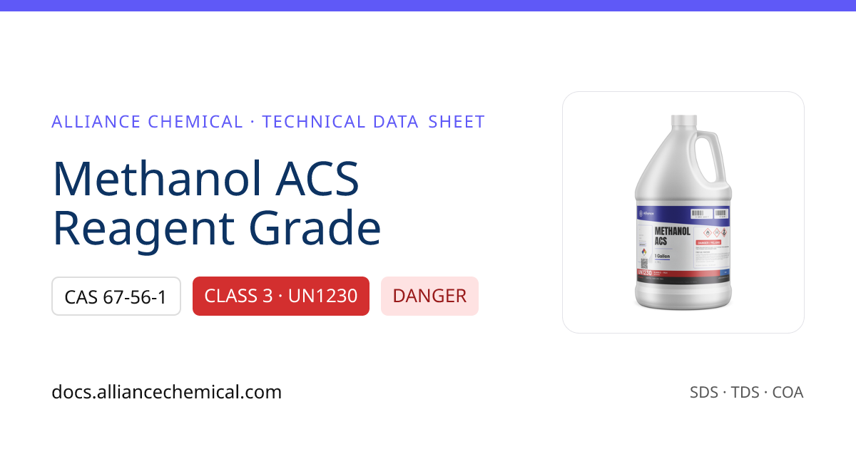 Methanol ACS Reagent Grade — Technical Data Sheet | Alliance Chemical